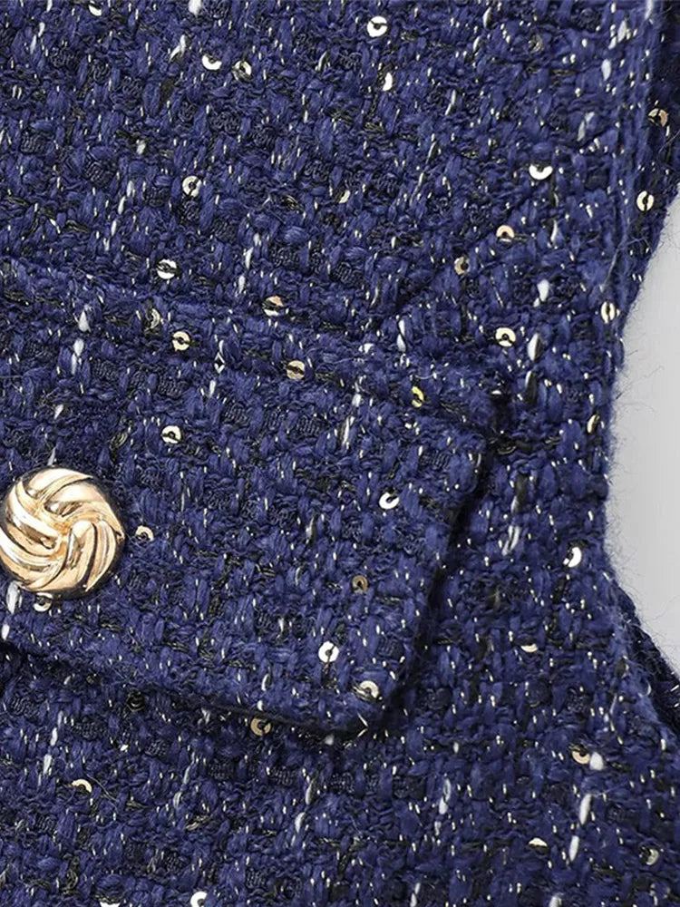 Aiertu  -  Elegant Solid Tweed Sequin Women Vests Sleeveless O-Neck Female Tank Fashion Slim Autumn Single Breasted Lady Waistcoat Aiertu