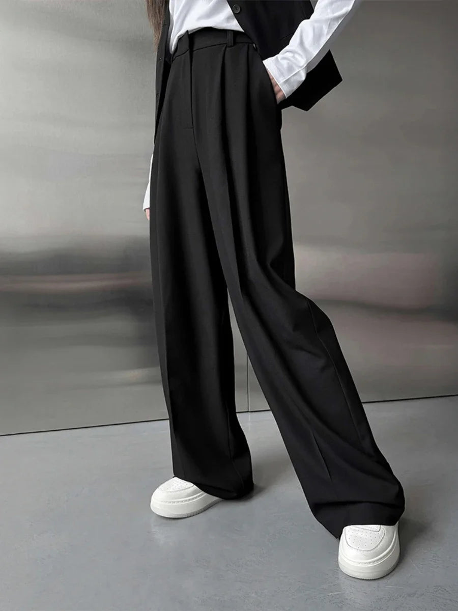 Aiertu  -  Wide Leg Pants Spring Summer New Women's Solid Color Fashion High Waist Trousers Office Lady Chic Loose Suit Pants Aiertu