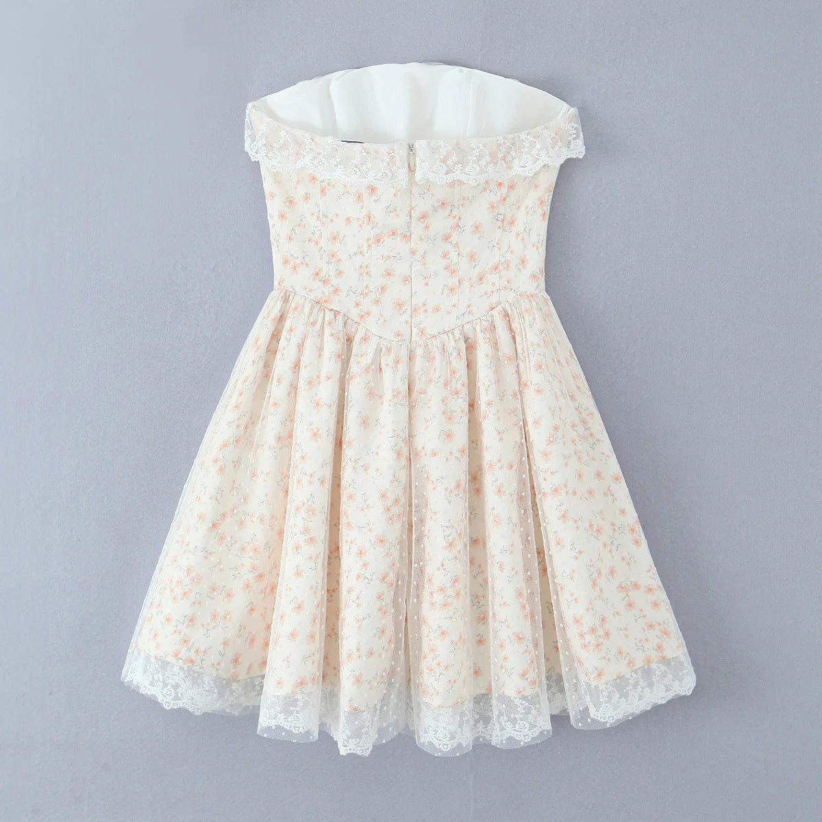 Aiertu  -  Pretty Girl Floral Print Mesh Strapless Mini Dresses Women Front Lace Up Bandage Birthday Party Dress French Bridesmaids Robe Aiertu