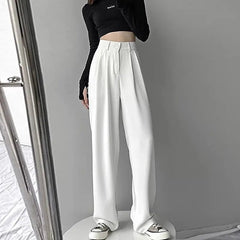 Aiertu Trousers for Women Summer Women's Suit Pants White High Waist Fluid Korean Style Wide Leg Palazzo Straight Fashion Casual Aiertu