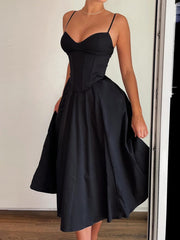 Aiertu - summer inspo Hot Sleeveless Fit And Flare Elegant Fashion Spaghetti Straps Dresses Women Black Solid Sexy Birthday Evening Party Dress Aiertu