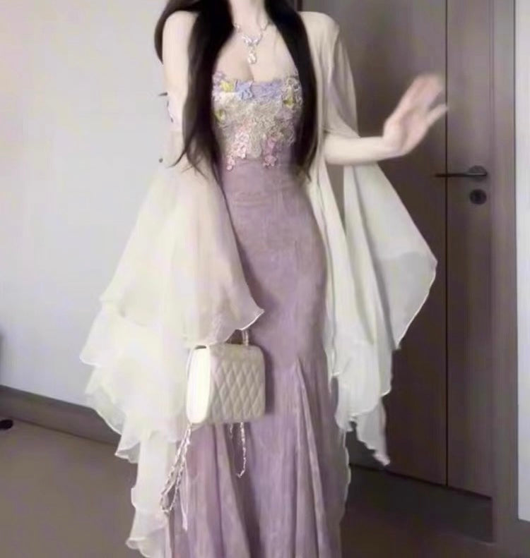 Aiertu  Mauve Flower-Applique Coquette Fairy Dress Aiertu