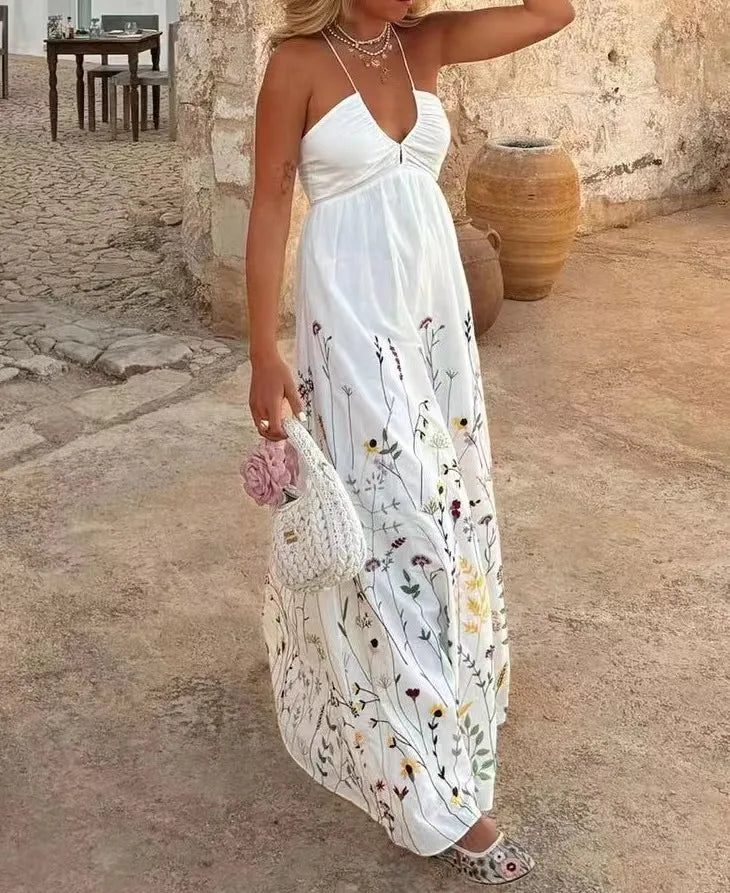 Aiertu  -  Autumn New Women's Clothing European And American Style Fashionable Simple Waist Cinching Flower Embroidery Suspender Dress Aiertu
