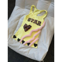 Aiertu  -  Kawaii leopard print letter embroidered love vest suspender sleeveles T-shirts women summer new comfortable versatile slim tops Aiertu