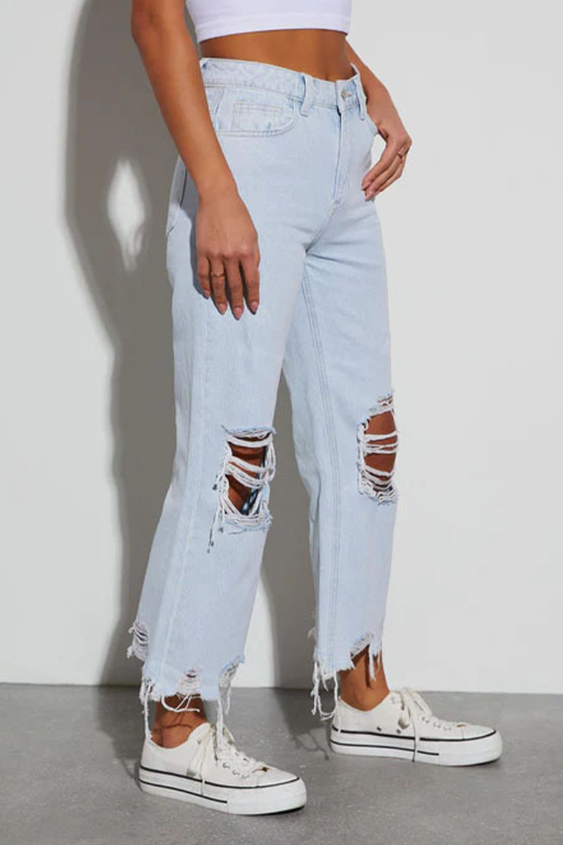 Aiertu  -Casual Ripped Distressed High Waist Loose Denim Jeans aiertu