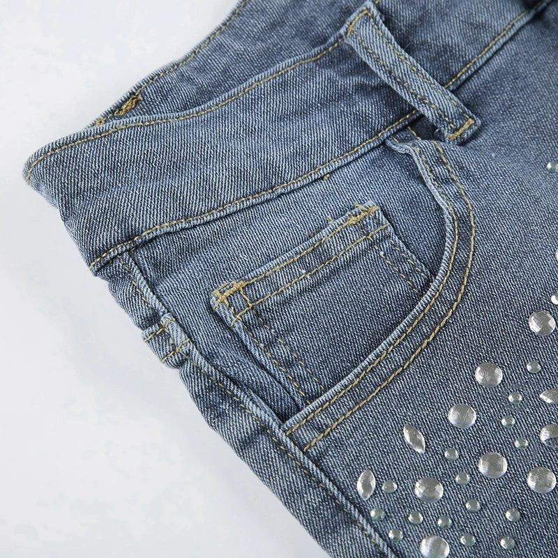 Aiertu  -  y2k Rhinestone Denim Shorts Summer Casual Low Rise Skinny Short Jeans for Women Streetwear All-match Shorts Harajuku 90s Aiertu