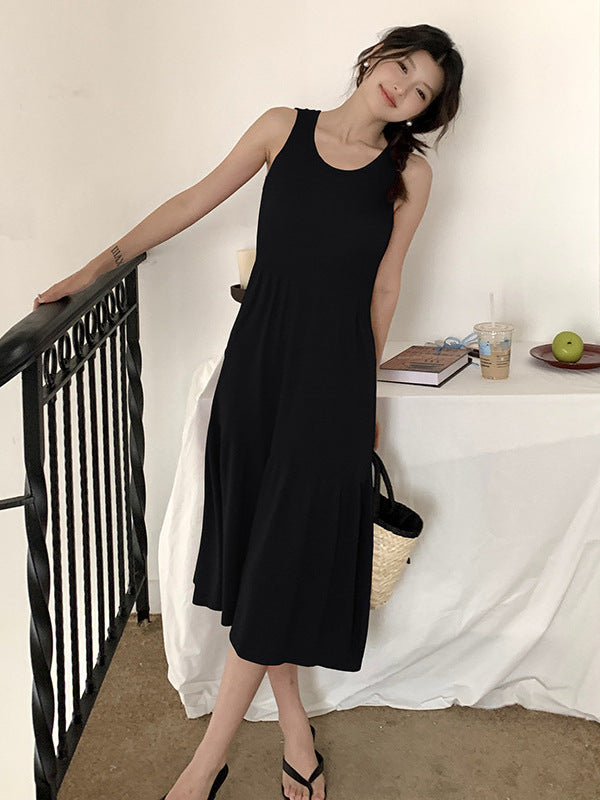 Aiertu French Style Hepburn Style Sleeveless Vest Knitted Dress Is A New High-End Waist Slim Dress For Women In Summer. Aiertu