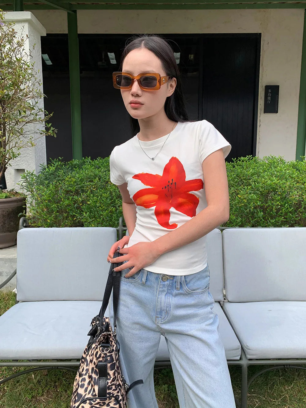 Aiertu  -  Girl Slim Flower Printed T-Shirt Women's 2026 Spring and Summer Versatile Short Top Women Aiertu