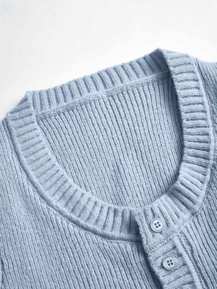 Aiertu  -Buttoned Slit Tie Front Knit Top aiertu
