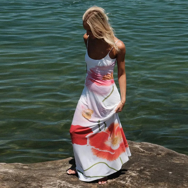 Aiertu  -  2025 New Trend Dress Women Sexy Summer Flowers Camis Sleeveless Soft Stretch Sweet Maxi Bodycon Skinny Elastic Vestidos Aiertu