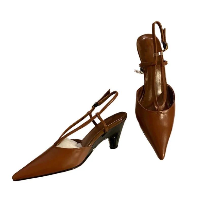Aiertu  -  Women's French Retro Pointed Toe Wedge Heel Baotou Sandals Unique Design Thick Heel High Heels for Special Occasions Aiertu