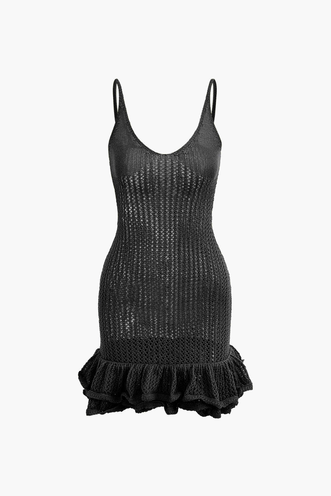 Aiertu  Open Knit Ruffle Hem Cami Mini Dress Aiertu