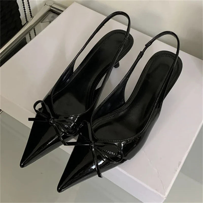 Aiertu  -   High Quality Design Butterfly-knot Women Pumps Pointed Toe Thin Low Heels Wedding Party Mule Shoes Aiertu