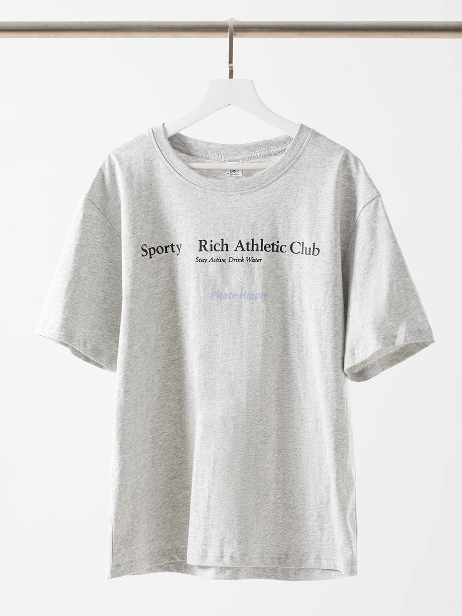 Aiertu  -   Sporty Letter Print T-shirt Women Round Neck Cotton Cozy Casual Short Sleeve Tees 2026 Summer New Classic Fashion T-shirts Aiertu