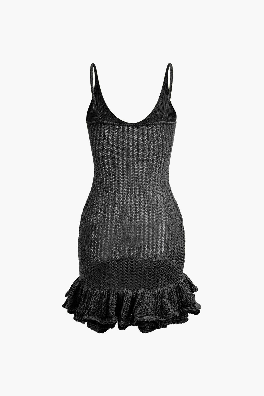 Aiertu  Open Knit Ruffle Hem Cami Mini Dress Aiertu
