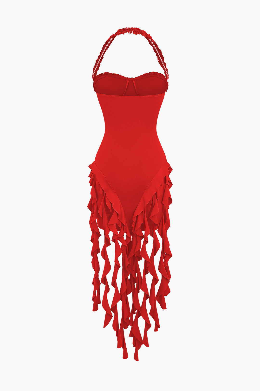 Aiertu  Ruffle Tassel Halter Bustier Mini Dress Aiertu