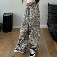 Aiertu  -  Leopard Print Fashion Wide Leg Pants Y2K Vintage High Street Hip Hop Straight Trousers Grunge Style Lady Joggers Fall Aiertu