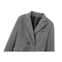 Aiertu  -  High Street Women Gray Double Breasted Elegant Crop Blazer Long Sleeve Lapel Collar  Business Suit Jacket Aiertu