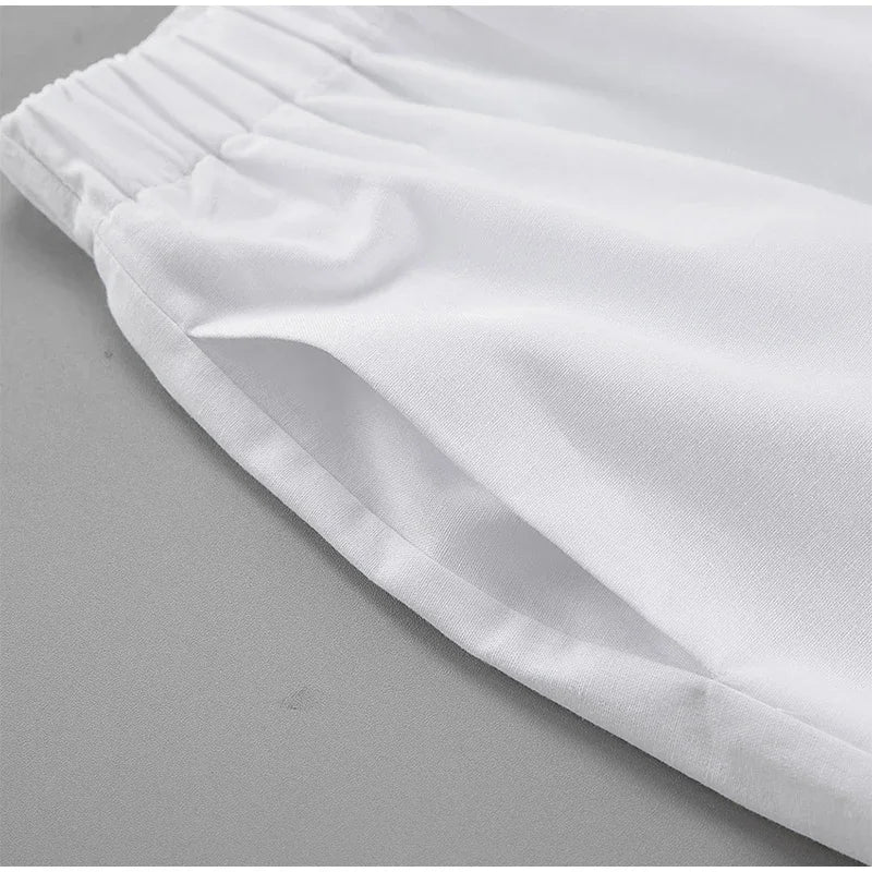 Aiertu  -  Cotton Linen Tank Top Shorts Sets Women's White Single Breasted Halter Ruffles Vest Wide Leg Shorts Suits Summer Commute Chic Aiertu