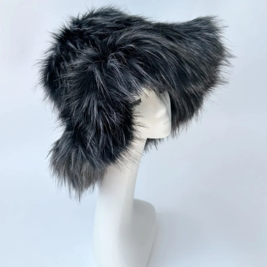 Aiertu  -  Luxury Fluffy Women Faux Fur Bucket Hats Oversized 17cm Wide Brim Thicken Outdoor Warm Plush Punk Hat Girl Y2k Female Ski Panama Aiertu