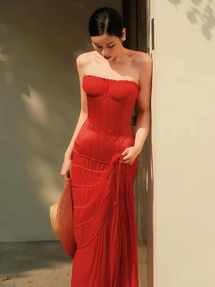 Aiertu  -  Puss Draping 2-Piece Set Women Elegant Wrap Sleeveless Backless Tops+Bandage Folds Skirts Summer Vacation Matching Suits Aiertu