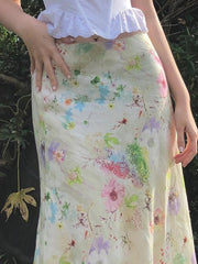 Aiertu  -  Holiday Floral Straight Trumpet Skirts Casual Slim Low-Waisted Midi Skirts Women 2025 Summer Fashion Streetwear Ladies Aiertu