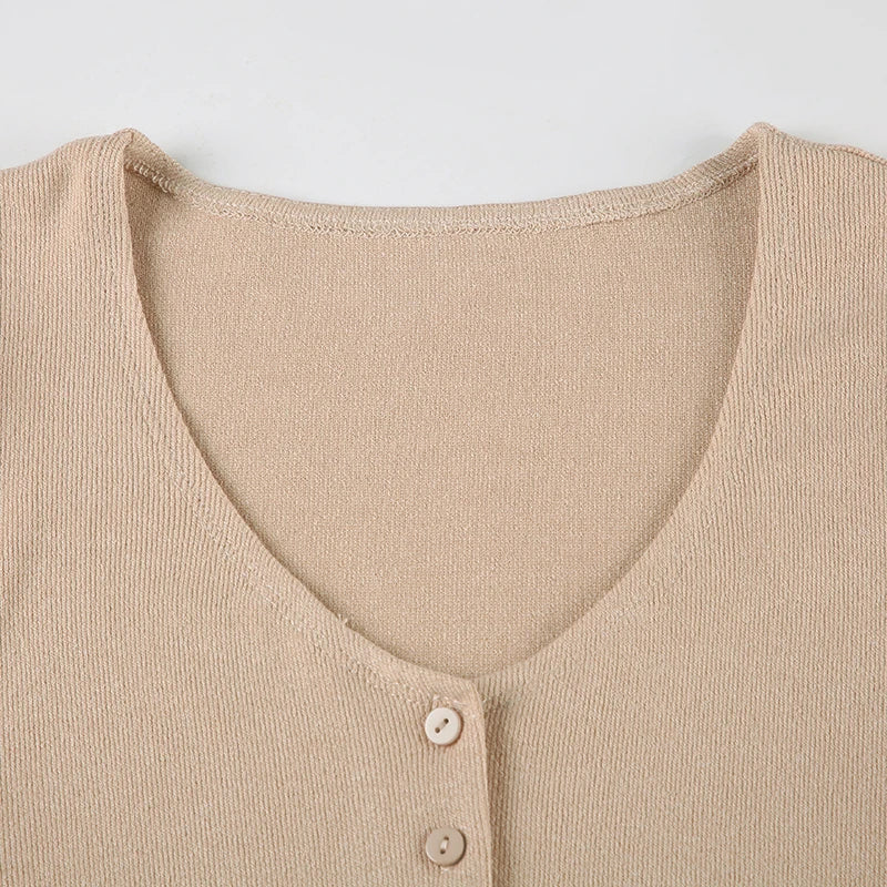 Aiertu  Solid Knitted Button V-Neck Women Skinny Dresses Simple Office Lady Style Elegant Fashion Clothes Aiertu