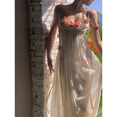 Aiertu  -  Fairy Long Dress Women Boho Vacation Floral Spaghetti Straps Maxi Dresses Summer Fashion Korean Elegant Beach Vestidos New Aiertu