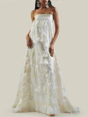 Aiertu  -  White Elegant Feathers Off Shoulder Strapless Maxi Dress Women Backless Wrapped Chest Loose Robes 2026 Wedding Party Dresses Aiertu