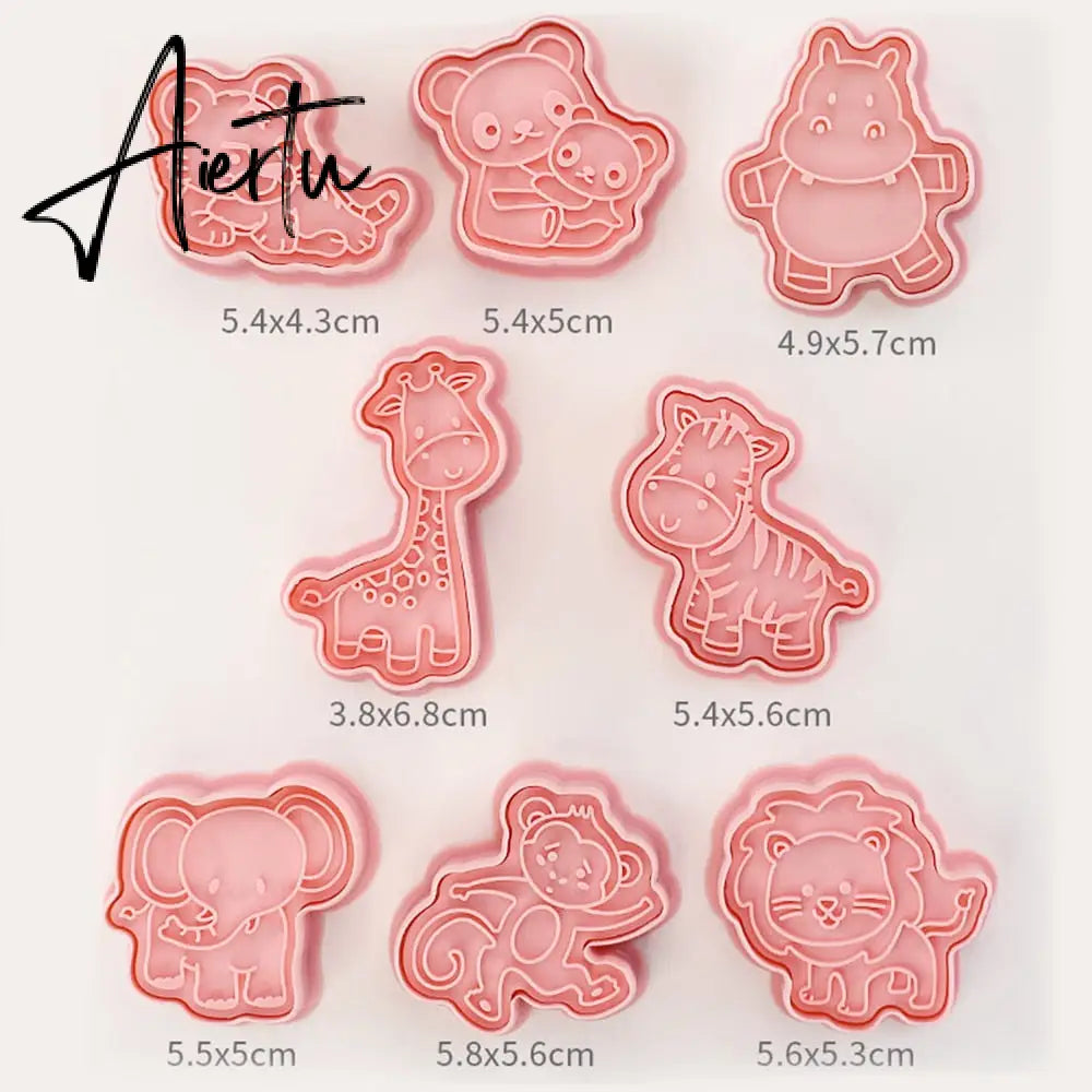 8Pcs/set Christmas Cookie Molds 3D Cartoon Pressable Christmas Biscuit Resin Mould Cookie Kitchen Baking Pastry Bakeware Tool Aiertu