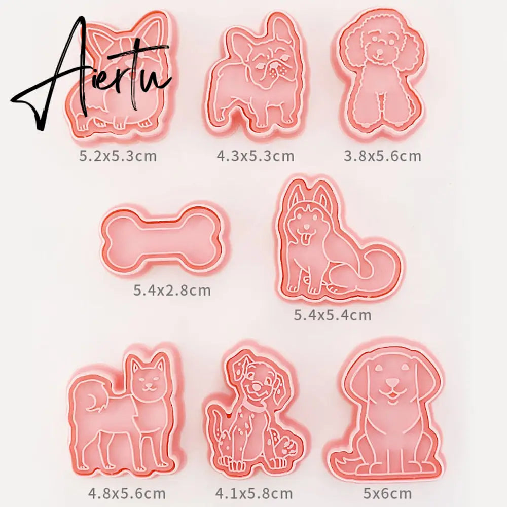 8Pcs/set Christmas Cookie Molds 3D Cartoon Pressable Christmas Biscuit Resin Mould Cookie Kitchen Baking Pastry Bakeware Tool Aiertu