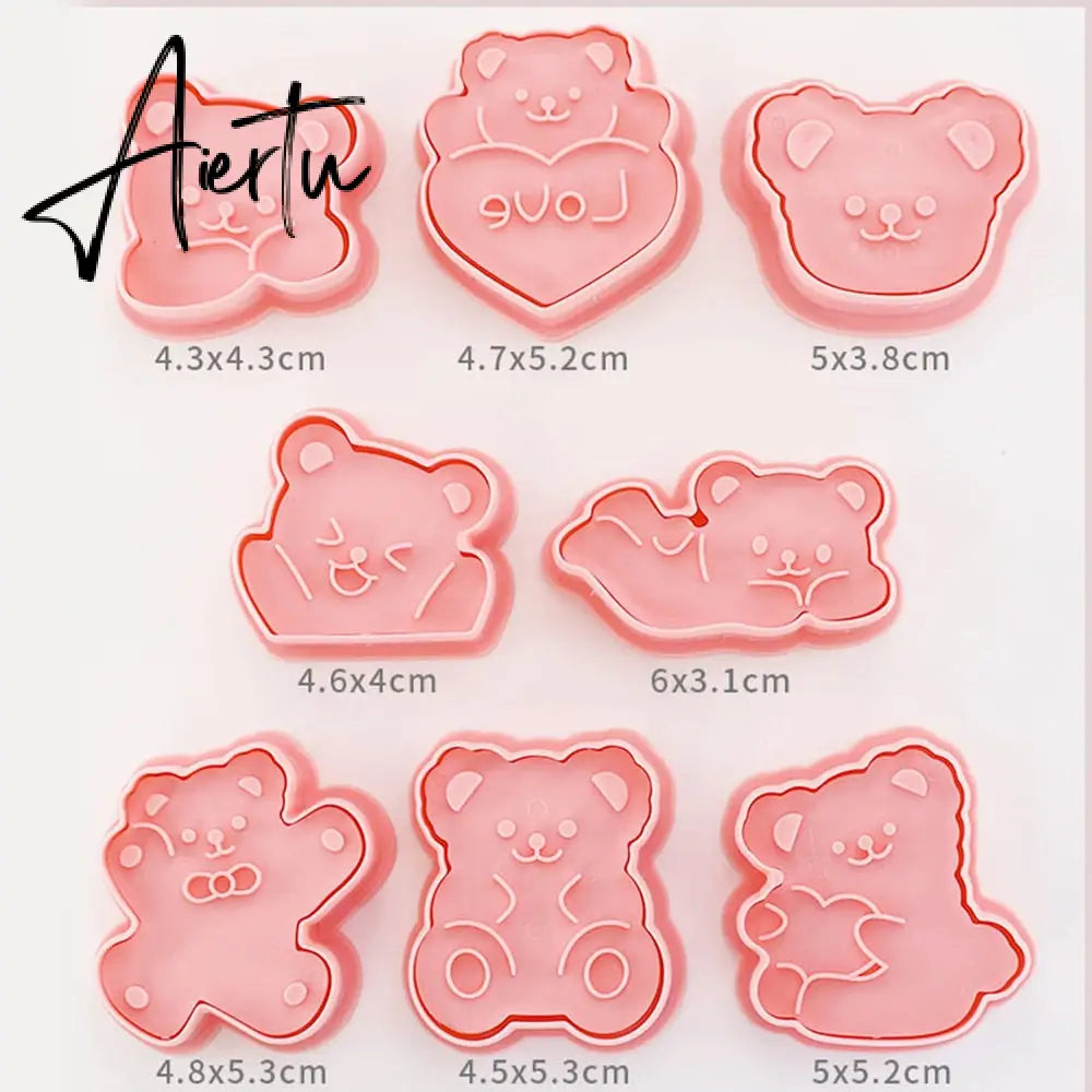 8Pcs/set Christmas Cookie Molds 3D Cartoon Pressable Christmas Biscuit Resin Mould Cookie Kitchen Baking Pastry Bakeware Tool Aiertu