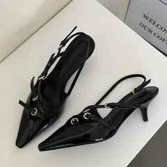 Aiertu  -  Sexy Slingbacks Narrow Band Buckle Strap Pumps Women Pointed Toe Thin Heels Wedding Party Mule Shoes Aiertu