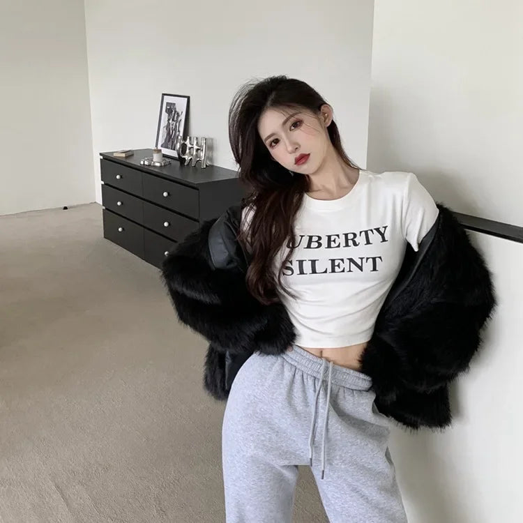 Aiertu  -  Short Sleeved T-shirt Women's Short Base Shirt 2026 Spring and Summer Slimming Slim Fit Letter White Student Top Female Clothes Aiertu