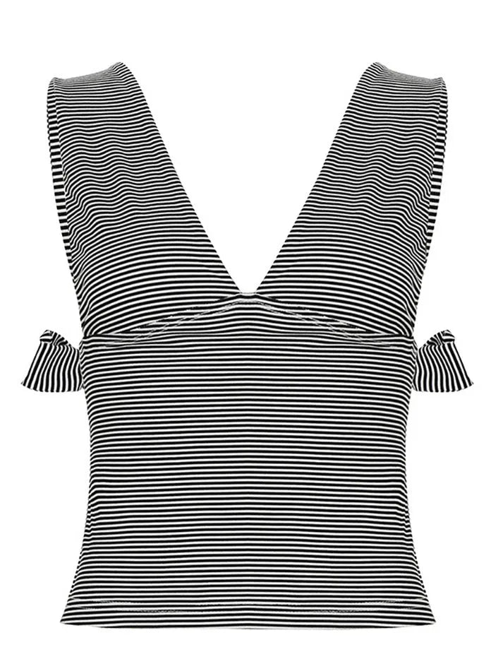 Aiertu  -Vintage Contrast V-Neck Striped Tank Top aiertu