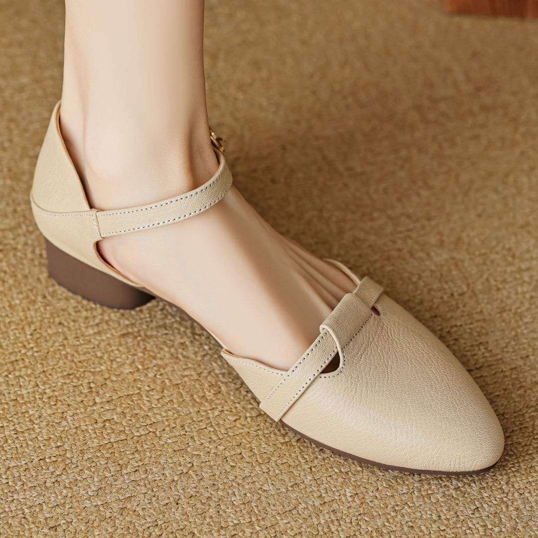 Aiertu  -  Plus size 34-41 women's genuine leather pointed toe ankle strap flats sandals soft comfortable female summer shoes for woman hot Aiertu