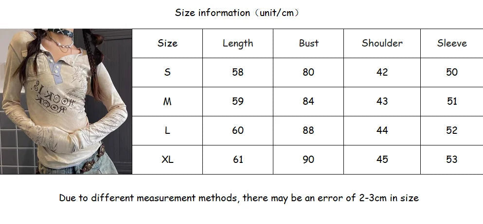 Aiertu  -  American Y2K Letter Printed Fake Two Piece Long-sleeved T-shirt Retro Street Punk Distressed Loose Harajuku Casual Hot Girl Top Aiertu