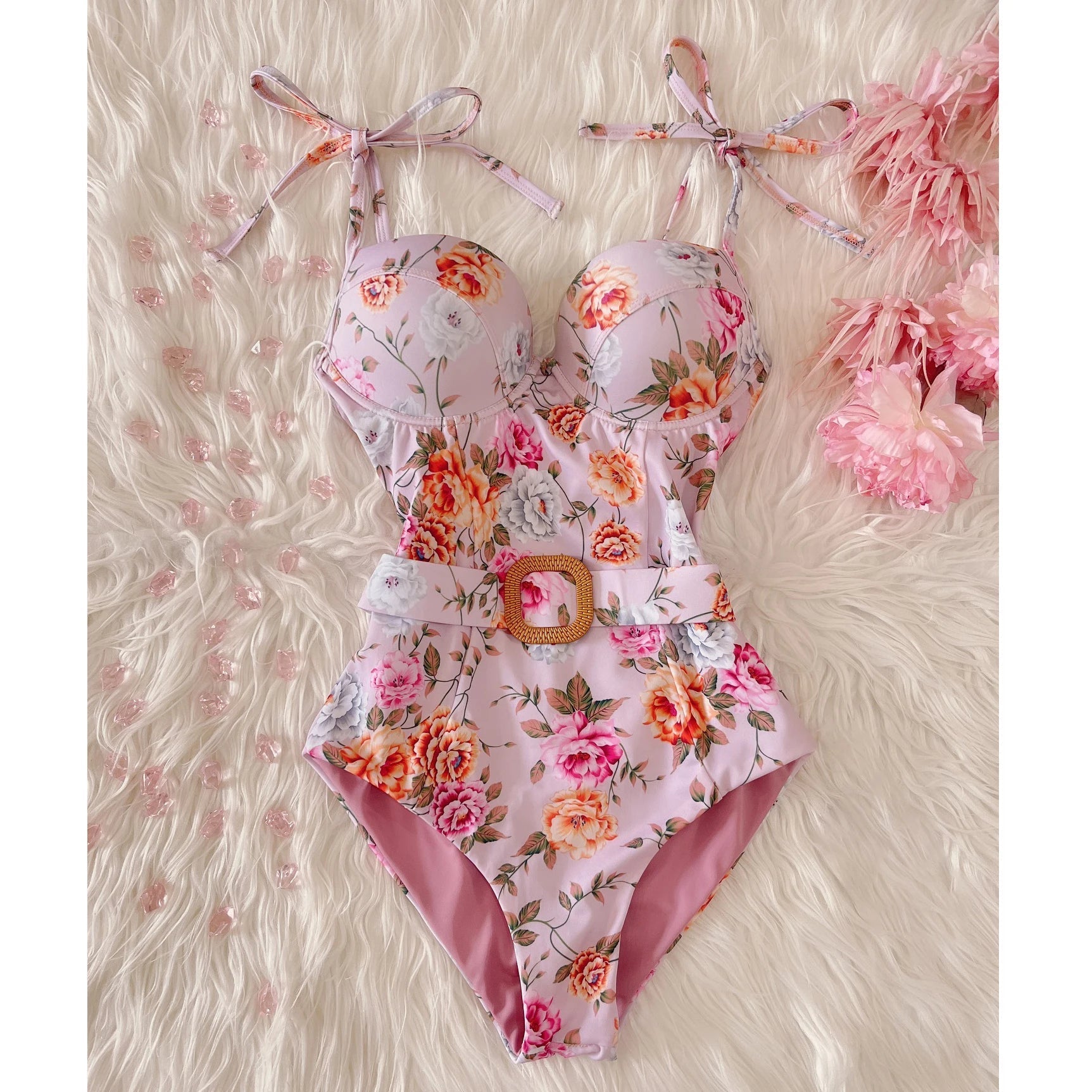 Aiertu  -  Floral Print One Piece Swimsuit Sexy Swimsuits Woman 2025 Push Up Swimwear Brazilian Biquini Belt Monokini Bodysuit Bathing Suit Aiertu