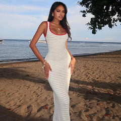 Aiertu  -   Elegant Sleeveless Hollow Out Knitted Maxi Dress Women Fashion Outfits Club Party Backless Tie Detail Long Dresses Aiertu
