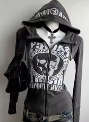 Aiertu  -  Women's Slim Fit Versatile Black Leopard Printed Star Classic Style Sweatshirts Punk Winter Street Zip Up Jackets Y2k Clothes Aiertu
