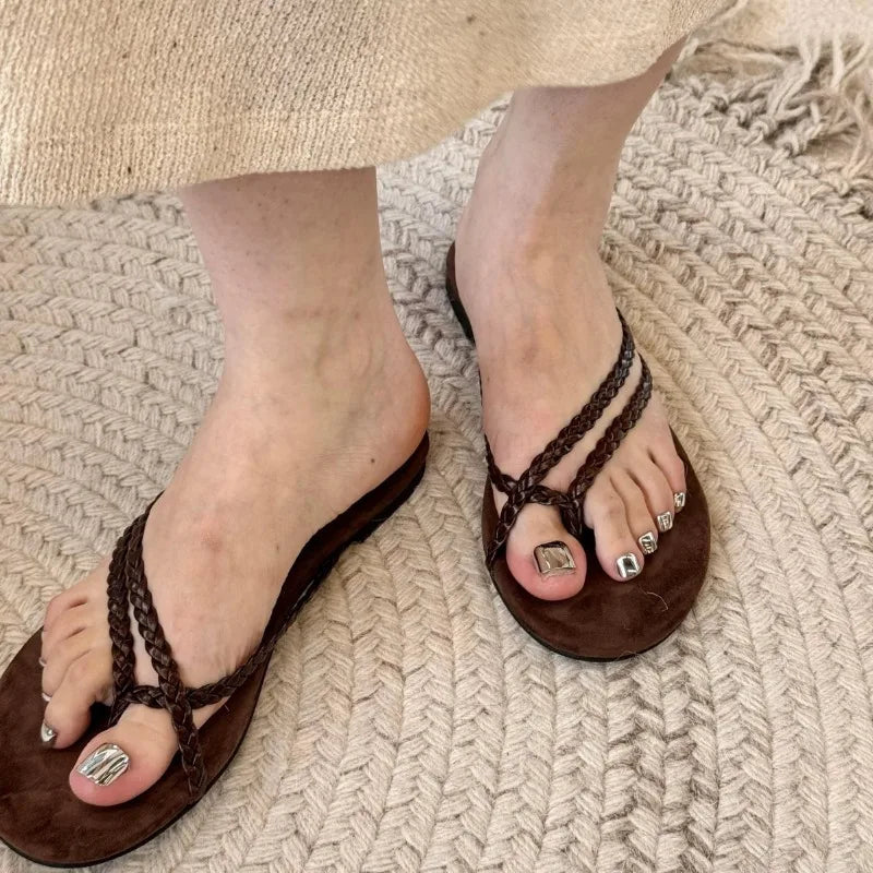 Aiertu  -  Weave Flip Flops Women Slippers Summer Beach Casual Flats Sandals Female Elegant Soft Comfortable Slides Ladies Shoes New Aiertu