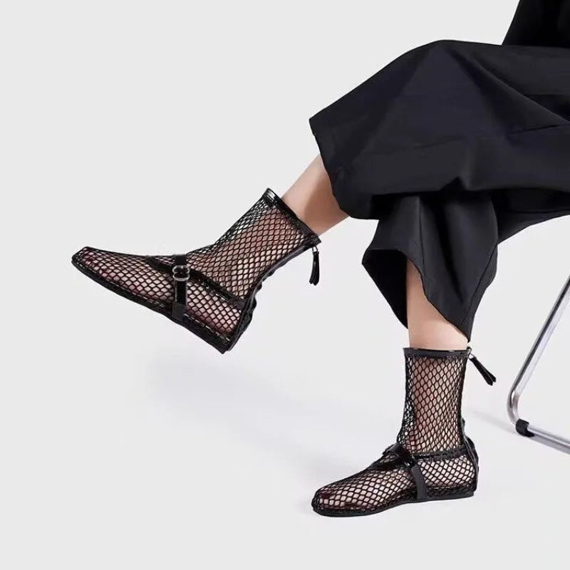 Aiertu  -  Women's New Mesh Roman Boots Sexy Short Boots Women's 2024 New Black Single Shoes Sandals Sandalen Aiertu