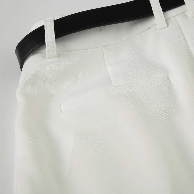 Aiertu  -  Casual White Loose Suit Pants with Belt Women Summer Street Style Baggy Straight Trouser Korean Fashion All-match Capris Aiertu