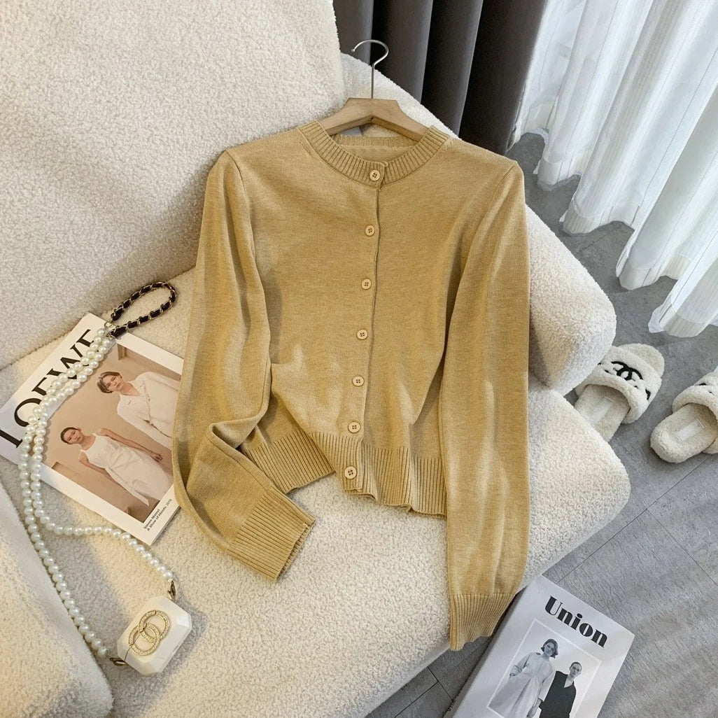 Aiertu  -  Fashion Knitted Sweater Cardigan Casual Top For Women O Neck Solid Color SlimLong Sleeve Female 2026 Autumn Chic Cardigan Aiertu