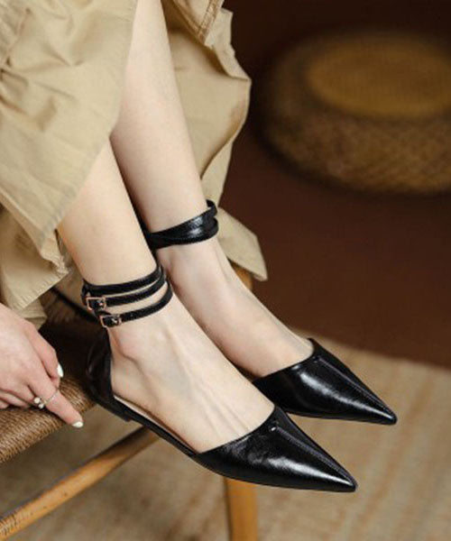 Aiertu  Fashion Brown Cowhide Leather Walking Sandals Pointed Toe Buckle Strap Aiertu