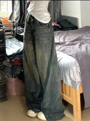 Aiertu  Y2k Vintage High Street Wide Leg Jeans Women American Retro Casual  All-match Streetwear Denim Trousers 2000s Female Aiertu