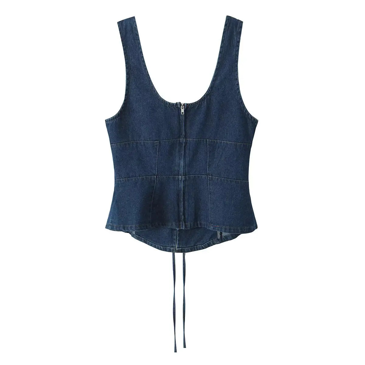 Aiertu  -  Sexy Square Collar Blue Denim Camis Sexy Corset Women Front Cross Lacing up Bandage Bow Tank Tops Back Zipper Slim Crop Top Aiertu