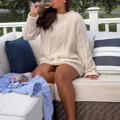 Aiertu  -  Vintage Women Knitted Pullovers Elegant Casual Oversize Long Sleeve Sweaters Autumn Winter Solid Lady Sweaters Street Aiertu