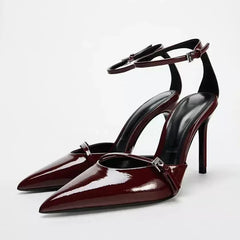 Aiertu  -  Sexy Pointed Toe High Heel Women Shoes Elegant Ankle Strap Patent Leather Stilettos Luxury Prom Weddings Bridal Pumps for Ladies Aiertu