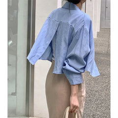 Aiertu Cropped White Split Shirts Women Elegant Long Sleeve Blouses Office Ladies Korean Fashion Solid Slit Casual Chic Tops New Aiertu